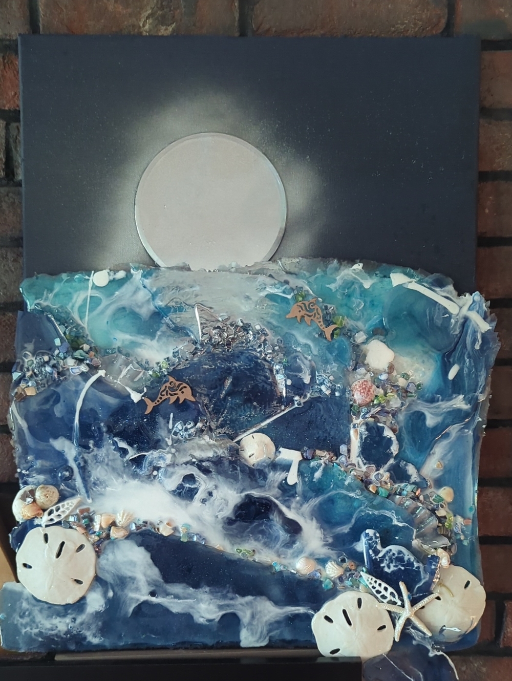 Ocean Resin Mixed Media Wall Art with Shell Accents